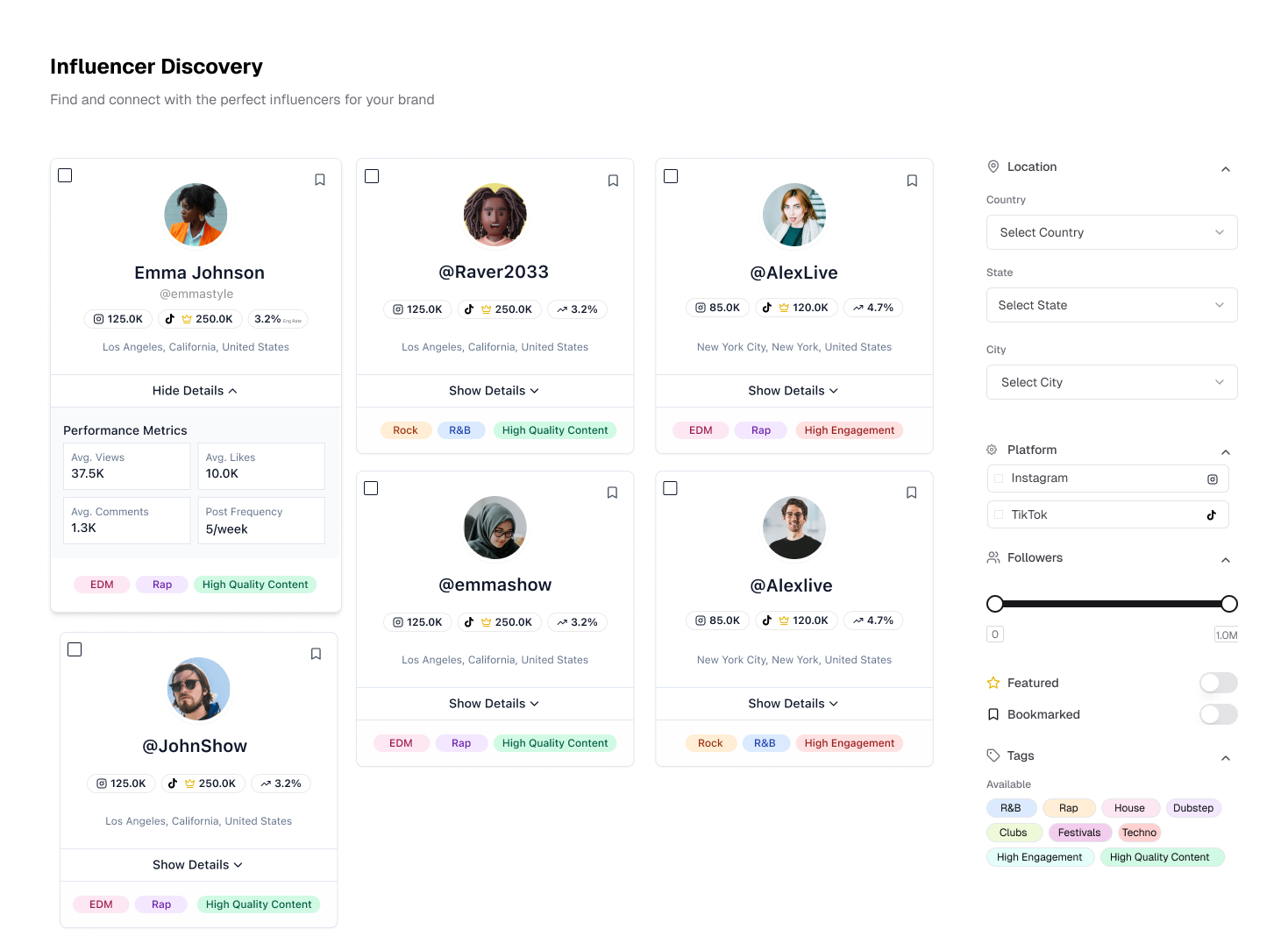 EventFluence influencer discovery interface
